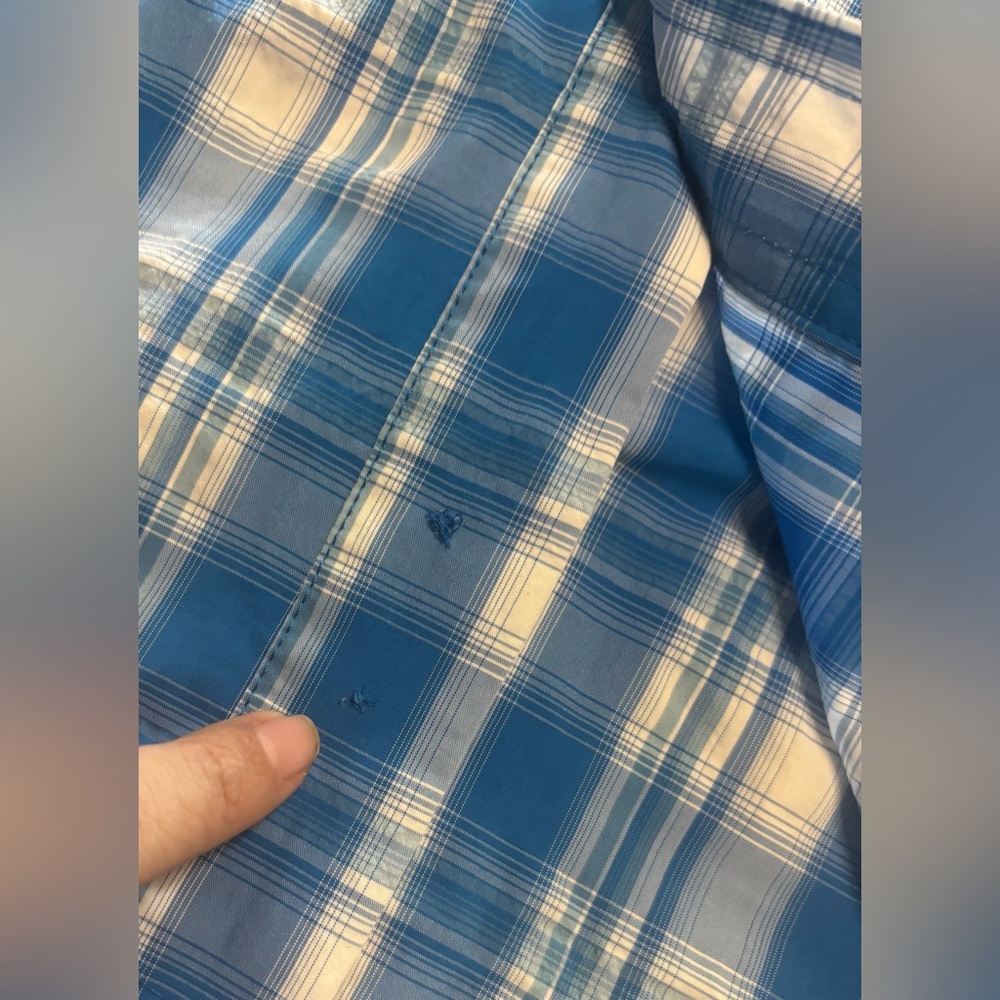 LL Bean Mens Large Shirt Blue Plaid Fast Dry Vented Button Up Fishing Hiking - Picture 15 of 16